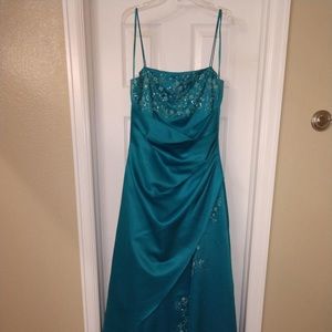 Turquoise formal gown with beading